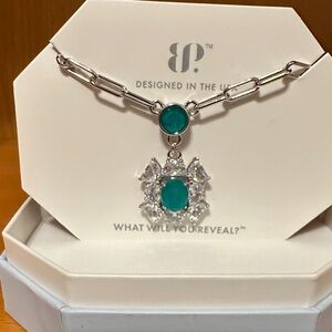 BP Silver Necklace with Green Gem on Rhodium